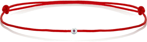 Raudono siūlo apyrankė su balto aukso karoliuku ir rubinu (1)