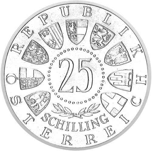 25 шиллингов Ауэр фон Вельсбах 1958 Австрия серебряная монета (2)
