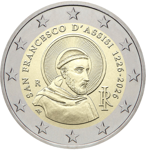 2026 Itālija Svētais Francisks no Asīzes 2 eiro monēta (1)
