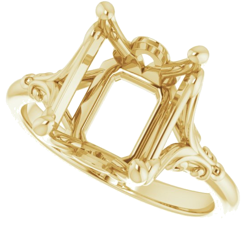 14K Yellow 10x8 mm Emerald Solitaire Engagement Ring Mounting (5)