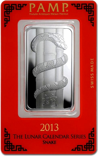 2013 Gyvatės metai 1 oz Investicinio sidabro luitas Lunar PAMP (1)
