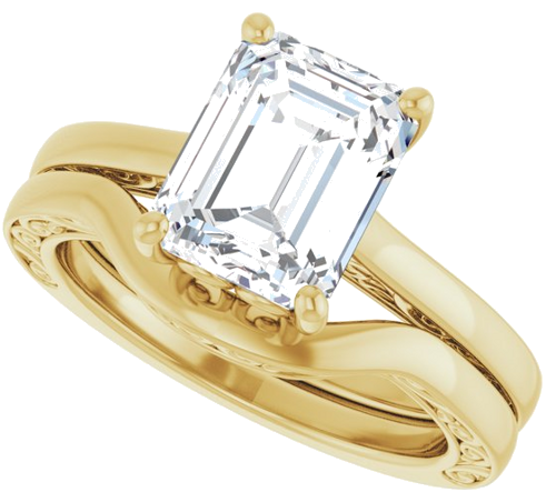 Sužadėtuvių Žiedas „Solitaire“ 585 Geltonojo Aukso Emerald 9mm x 7mm (10)