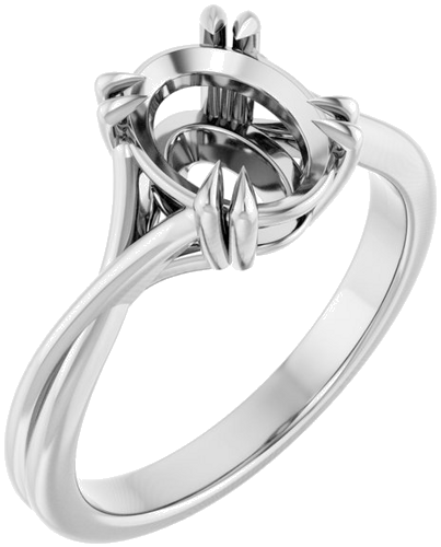 14K White 9x7 mm Oval Solitaire Engagement Ring Mounting (1)