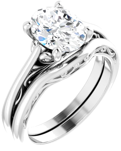 14K White 9x7 mm Oval Solitaire Engagement Ring Mounting (6)