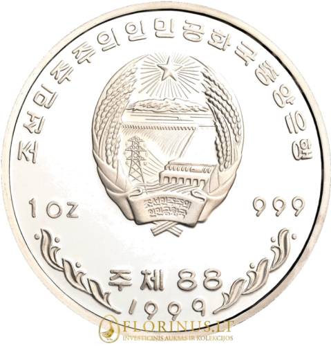 1999 Северна Корея, Lyrus Tetrix, сребърна монета от 10 вона (2)