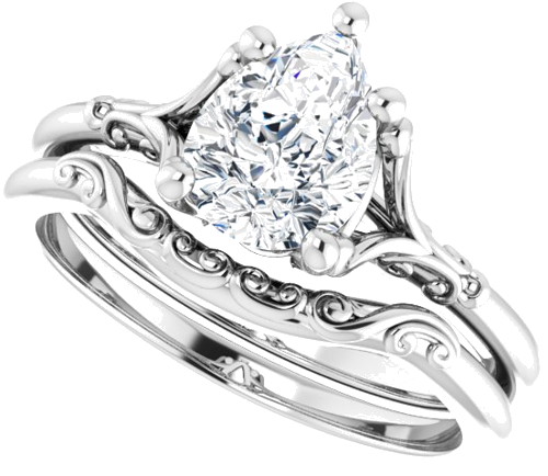 Sužadėtuvių Žiedas „Solitaire“ 585 Baltojo Aukso Pear Shape 8mm x 6mm (10)