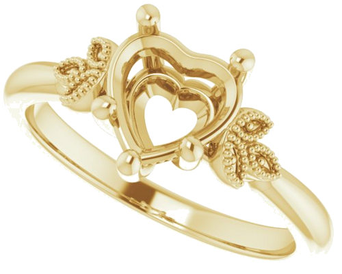 14K Yellow 7x7 mm Heart Solitaire Engagement Ring Mounting (5)