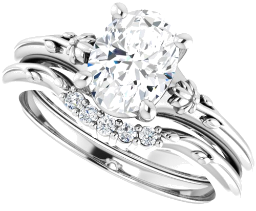 14K White 8x6 mm Oval Solitaire Engagement Ring Mounting (10)