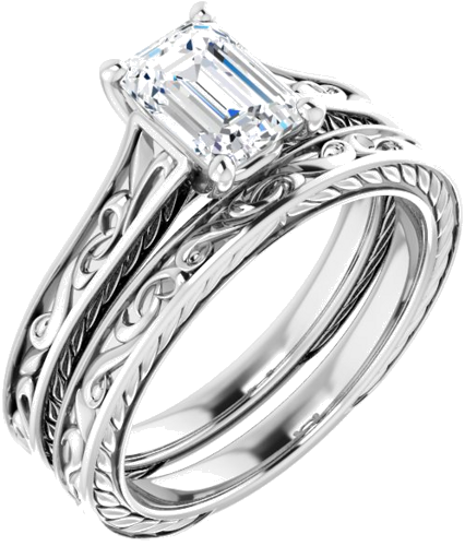 14K White  7x5 mm Emerald Solitaire Engagement Ring Mounting (6)