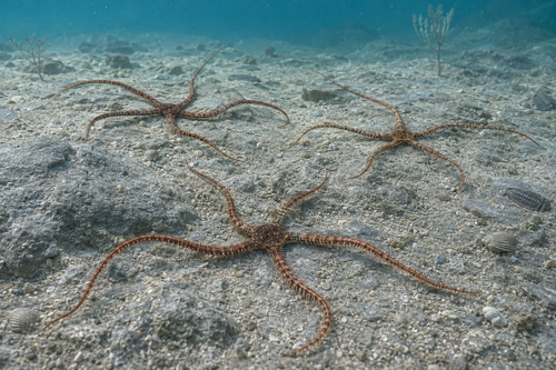 Ofiūrų fosilijų plokštė (Ophiuroidea), Marokas, 485,4–443,8 mln. m. (3)