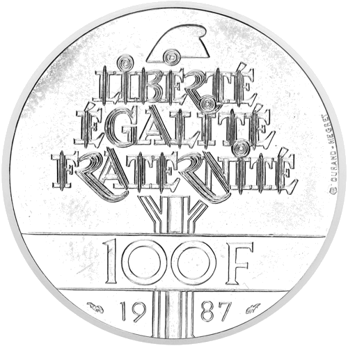100 franki Generālis Lafajets 1987 Francija sudraba monēta (2)