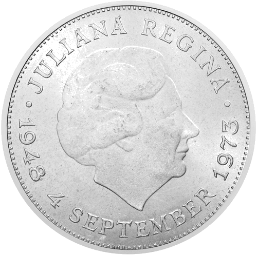 10 Gulden Вильгельмина I 1975 Нидерланды серебряная монета (1)