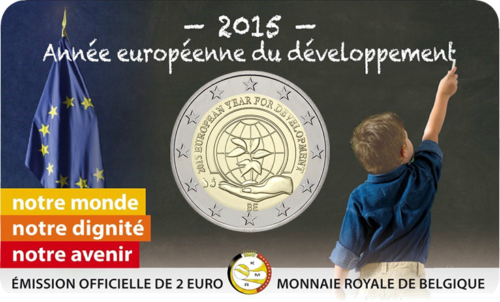 2015 Belgija Europos plėtros metai 2 eurų BU moneta kortelėje (3)