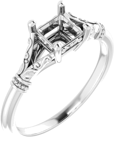 14K White 5 mm Square Solitaire Engagement Ring Mounting (1)