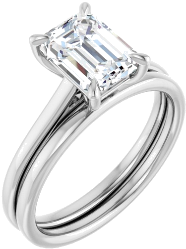 14K White  8x6 mm Emerald Solitaire Engagement Ring Mounting (6)