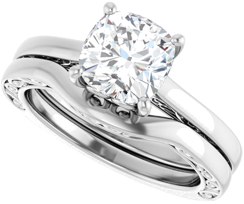 14K White  7 mm Cushion Solitaire Engagement Ring Mounting (10)