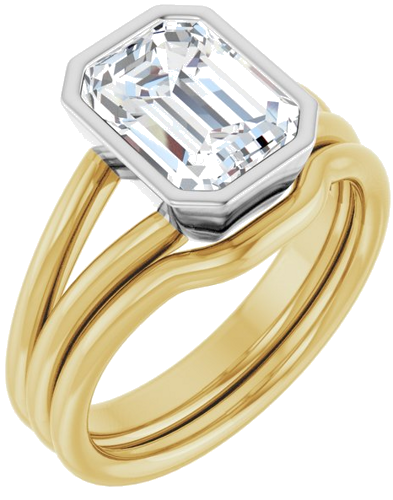 Sužadėtuvių Žiedas „Bezel-Set Solitaire“ 750 Baltojo Ir Geltonojo Aukso Emerald 9mm x 7mm (6)