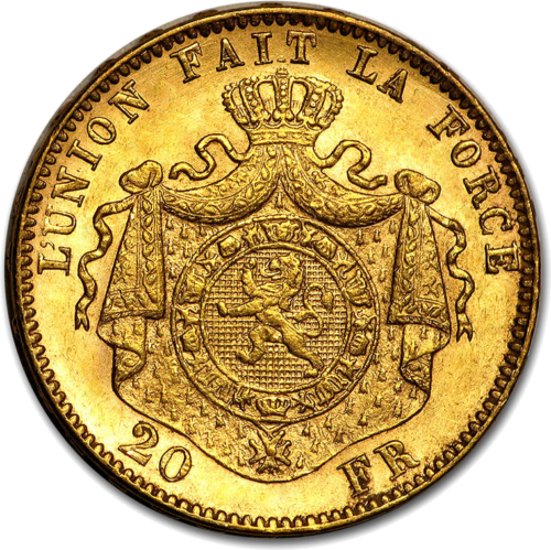 Златна монета от 20 франка на Леополд II от Кралство Белгия (2)
