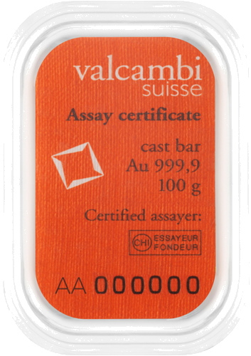 100 g Cast Investment Gold Bar Valcambi in Packaging (2)