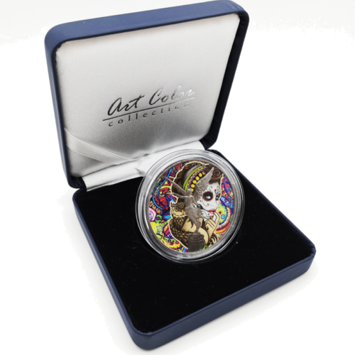 1 oz La Catrina - Libertad (колекция Изкуството на цветовете) цветна сребърна монета от 1 лей (4)