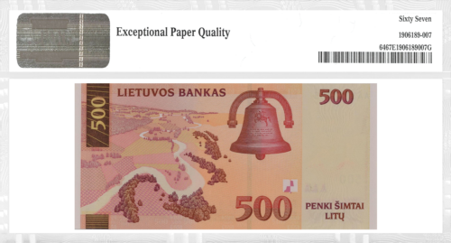 2000 Lithuania 500 litas banknote PMG GEM UNC 67 (2)