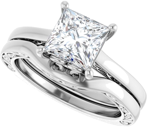 Sužadėtuvių Žiedas „Solitaire“ 14k white gold Square 6.5mm (10)