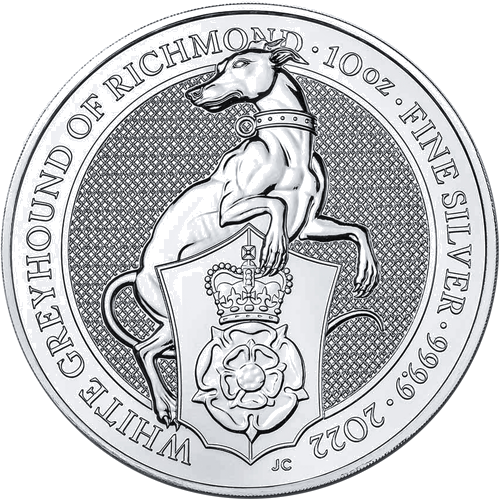 10 unces 2022. gada sudraba monēta ''Baltais Ričmondas kurts'' — Queen's Beast sērija (1)