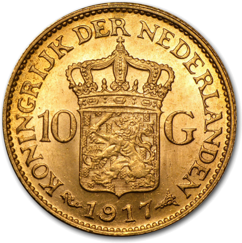 10 гульденов Королевство Нидерландов Вильгельмина (1911-1923) золотая монета (2)