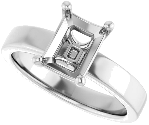 14K White 8x6 mm Emerald Solitaire Engagement Ring Mounting (5)