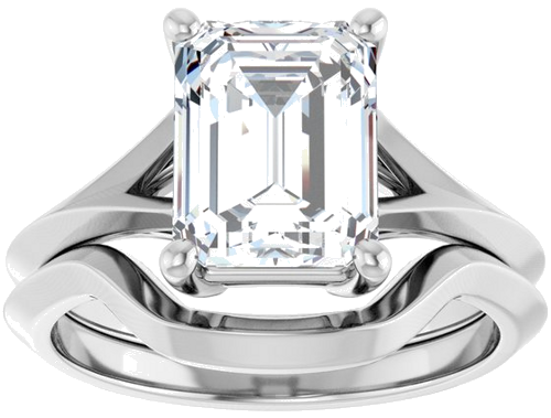 Sužadėtuvių Žiedas „Solitaire Split Shank“ 14k white gold Emerald 9mm x 7mm (8)