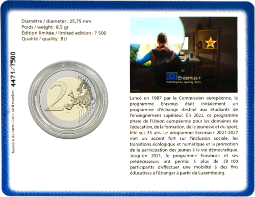 2022 Luxembourg Erasmus 35th 2 euro BU coin in card (2)