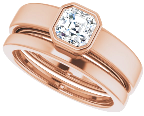 Sužadėtuvių Žiedas „Bezel-Set Solitaire“ 585 Rožinis Aukso Asscher 5mm (10)