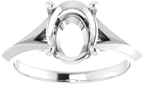 14K White 9x7 mm Oval Solitaire Engagement Ring Mounting (3)