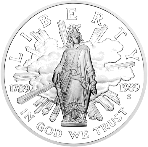 1989 Юбилей на Конгреса САЩ 1 долар сребърна монета (1)