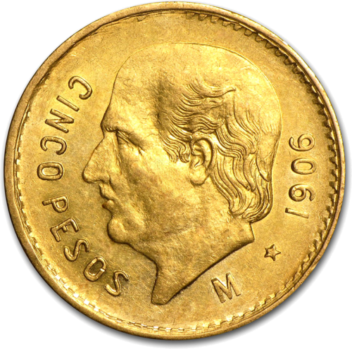 5 Pesai Miguel Hidalgo Meksika (1905-1955) auksinė moneta (1)