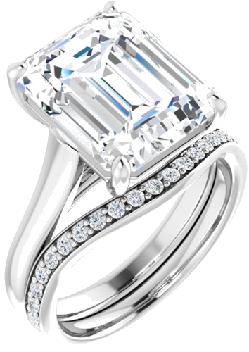 14K White 12x10 mm Emerald Solitaire Engagement Ring Mounting (6)