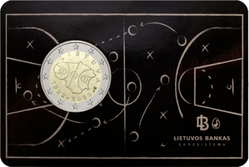 2022 Литва 100-летие баскетбола монета 2 евро BU на карточке (2)
