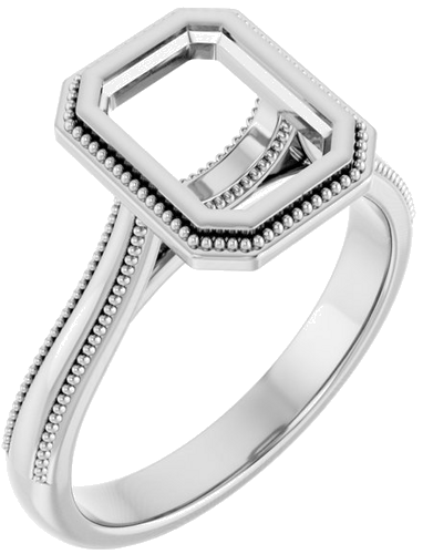 14K White 8x6 mm Emerald Solitaire Engagement Ring Mounting (1)