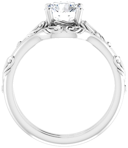 14K White 7 mm Round Solitaire Scroll Engagement Ring Mounting (7)