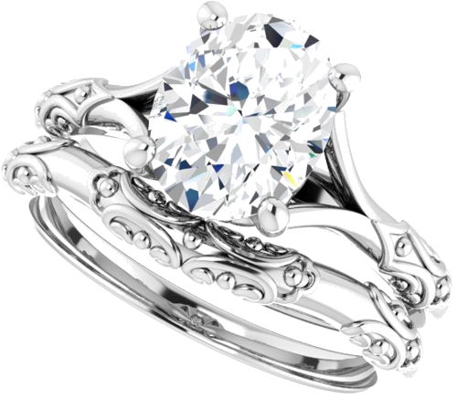 14K White 9x7 mm Oval Solitaire Engagement Ring Mounting (10)