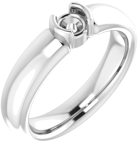 14K White 4.1 mm Round Half Bezel Solitaire Engagement Ring Mounting (1)