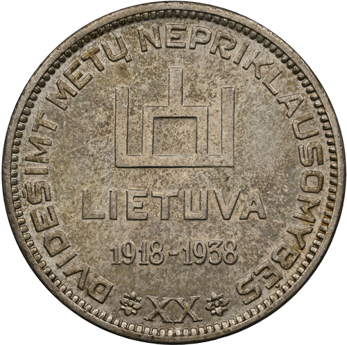 1938 Lietuva Prezidentas Antanas Smetona 10 litų sidabrinė moneta NGC MS 62 (3)