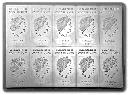 10 x 10 g CombiCoin™ 2012 Kuko salos 1 dolerio sidabrinės monetos Valcambi (10)