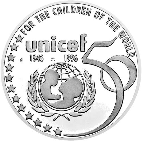 1996 Unicef Belgija 5 ekiai sidabrinė moneta (1)
