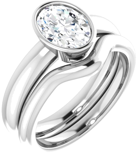 Sužadėtuvių Žiedas „Bezel-Set Solitaire“ 585 Baltojo Aukso Oval 8mm x 6mm (6)