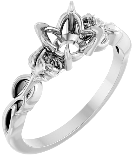 14K White 6.5 mm Round Nature-Inspired Engagement Ring Mounting (1)