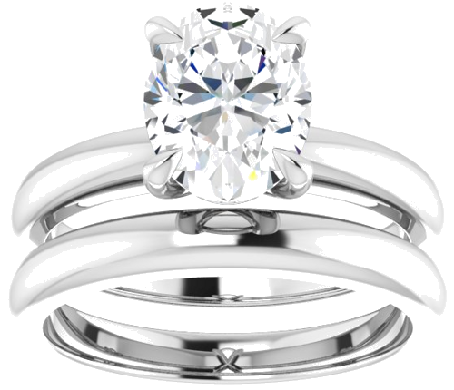 14K White 9x7 mm Oval Solitaire Engagement Ring Mounting (8)