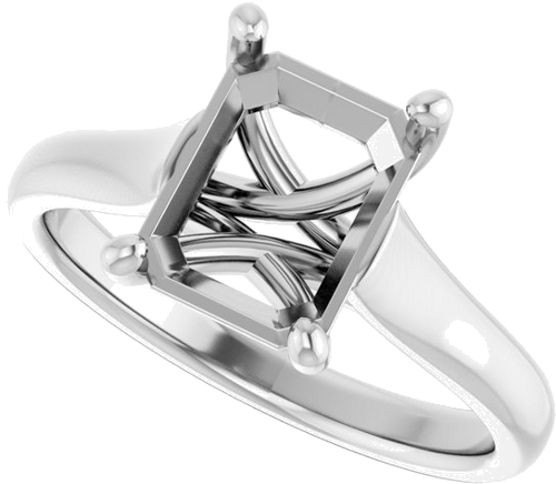 14K White 9x7 mm Emerald Solitaire Engagement Ring Mounting (5)