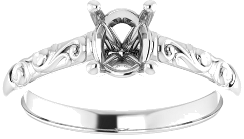 14K White 7x5 mm Oval Solitaire Engagement Ring Mounting (3)