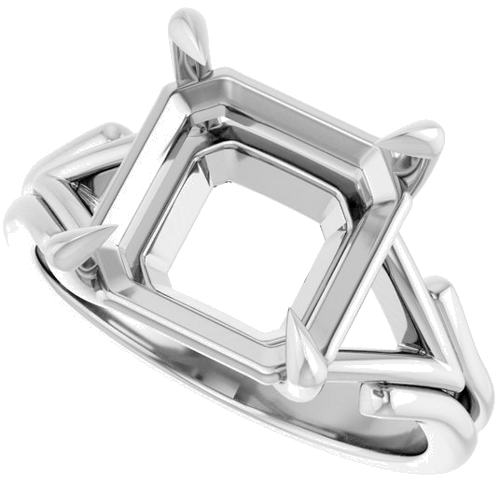 14K White 10 mm Asscher Solitaire Engagement Ring Mounting (5)